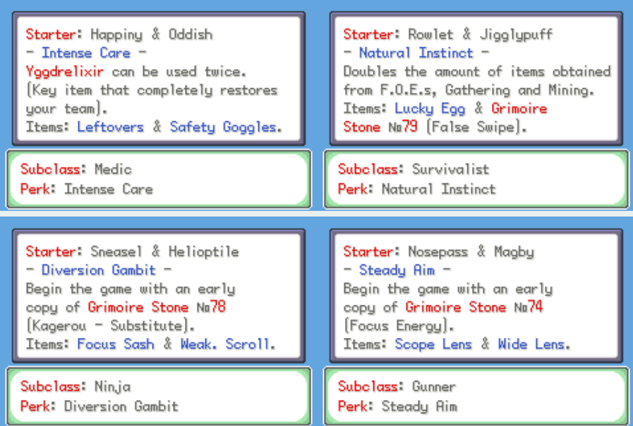 Pokemon Odyssey 2 - Sub classes