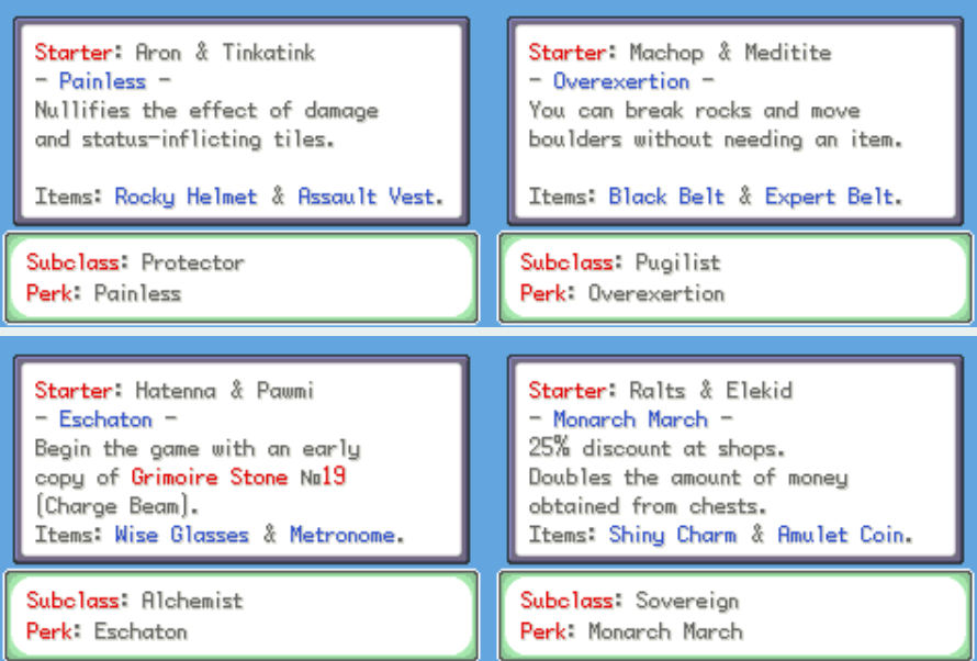 Pokemon Odyssey 2 - Sub classes